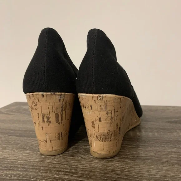 Deflex Confort Elegant Black Wedge Shoes with Cork Heel Size 7 - Picture 4 of 9